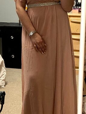 Elegant Blush Maxi Skirt with Beaded Waist